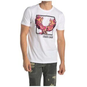 Roberto Cavalli Mens White Phoenix Print Short Sleeve Crew Neck T Shirt Sz L New